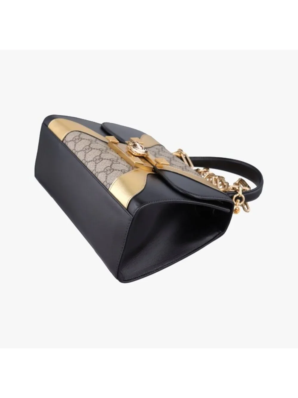 Gucci Ojiride Beige Gold Black Canvas Leather Shoulder